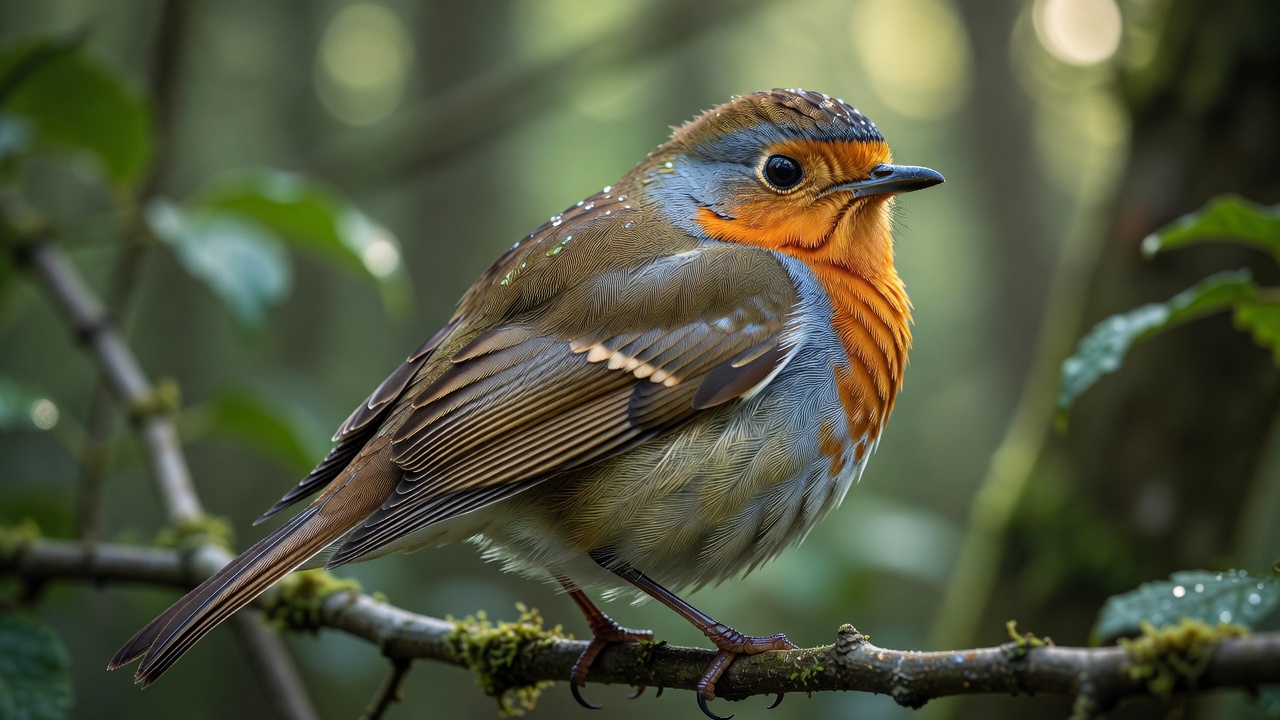 Close-up of a forest bird with detailed feathers and an indistinct natural background